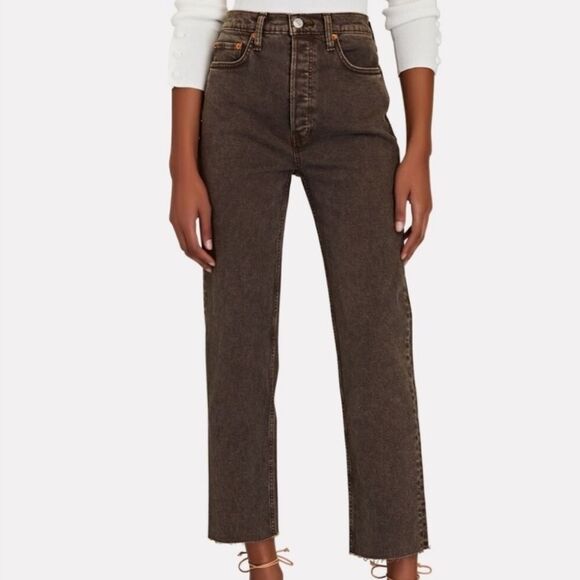 NWT RE/DONE × LEVI'S 70s Ultra High Rise Stove Pipe Jeans Raw Hem Chocolate 29 - Picture 1 of 8